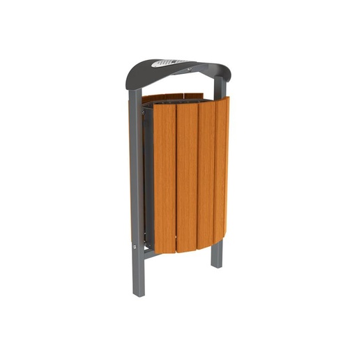 [594147] CORBEILLE SILAOS® ACIER & BOIS FINITION BRUTE, "CHÊNE CLAIR" OU "ACAJOU" AVEC CENDRIER - SCELLEMENT DIRECT